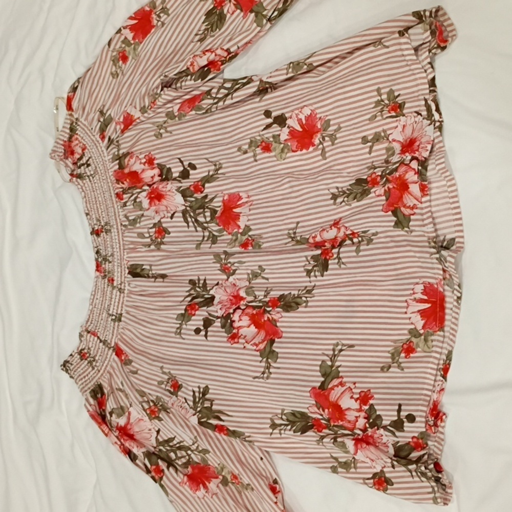 Iris Floral Striped Off-Shoulder Blouse